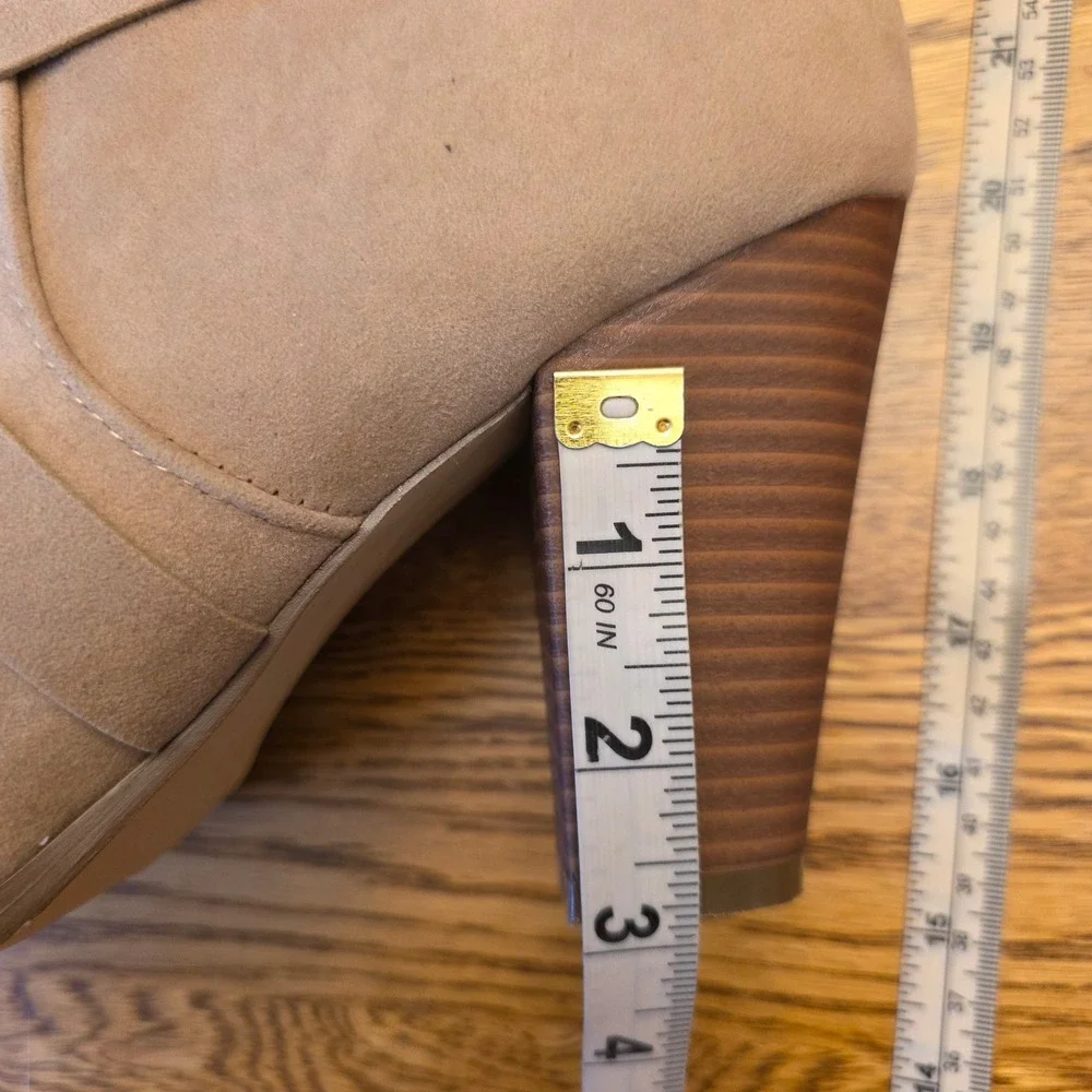 Taupe Sz 10 Faux Suede Over The Knee Thigh HIgh Strappy Stacked Heel‎ Boots